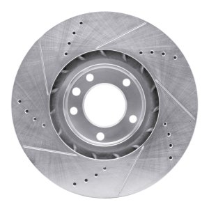 Porsche CAYENNE Brake Rotor (1) - Left Front - R1 Concepts - Drilled & Slotted - Silver - `11-`18